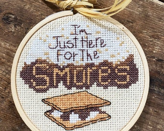 PDF PATTERN - I'm Just Here for the Smore's - 4x4 shown in hoop and frame - Counted Cross Stitch