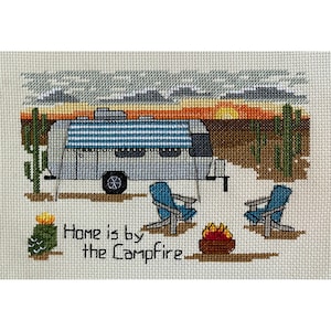 PDF Download - Airstream in the Desert - Camping Counted Cross Stitch - &quot;Home is by the Campfire&quot;