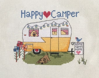 PDF PATTERN - Happy Camper - Camping Counted Cross Stitch - 14 ct - 5x7