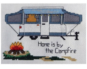 PDF PATTERN - Pop-Up Camper - Camping Counted Cross Stitch - "Home is by the Campfire"