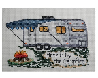 PDF PATTERN - Camping Counted Cross Stitch - "Home is by the Campfire"