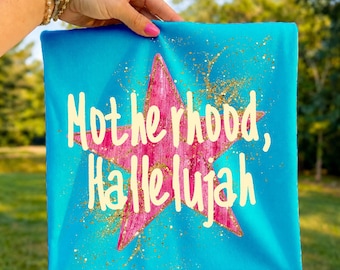 Motherhood Hallelujah Preppy Christian Mama Shirt Design Jesus Lover Religious Mom Church Wear PNG Start Glitter Worship Summer Sublimation
