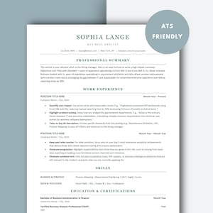 Business Analyst Resume Template for Word & Google Docs, ATS Friendly Professional CV Template, Agile BA Cover Letter, Strategy Guide