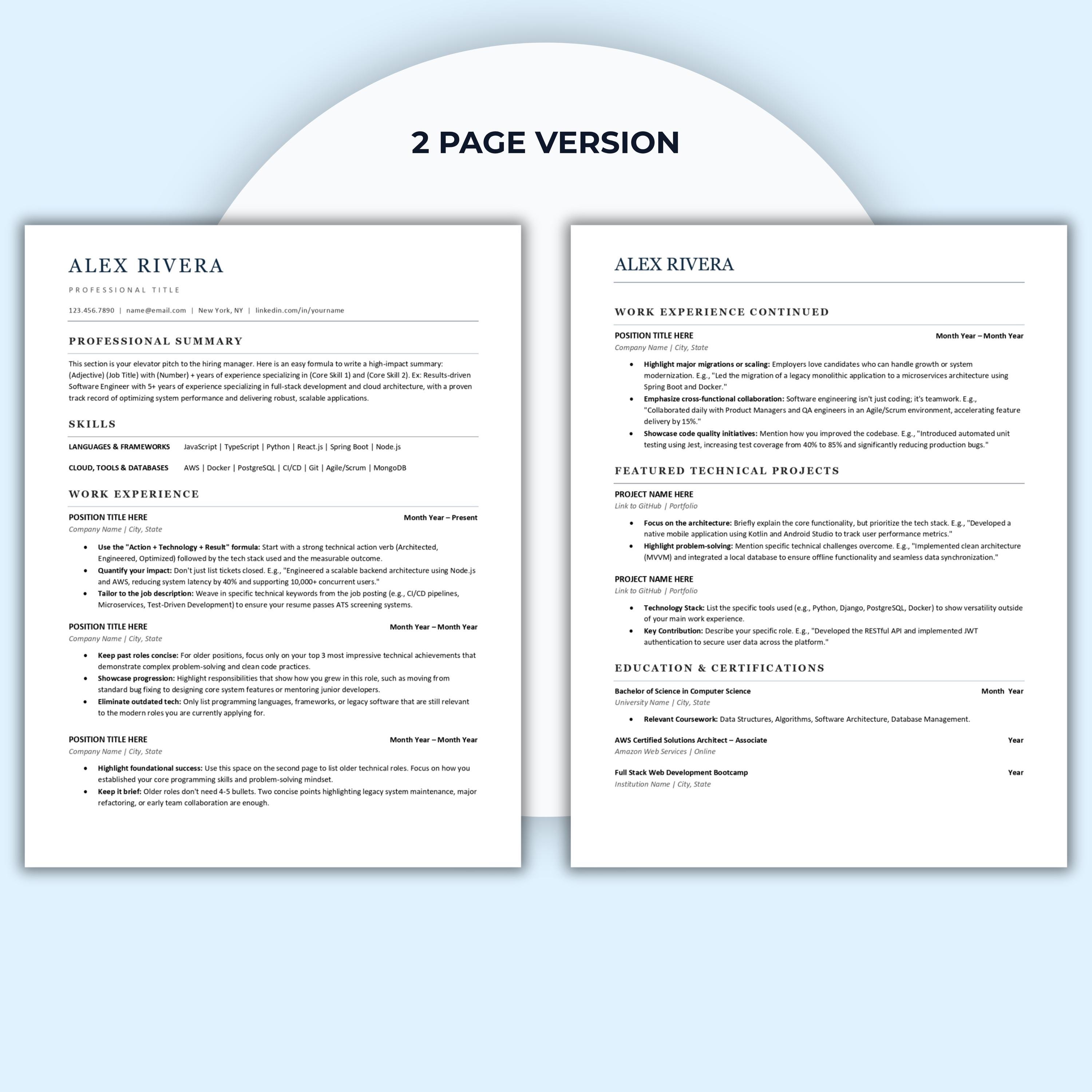 Software Engineer Resume Template for Google Docs & Word, ATS Friendly ...