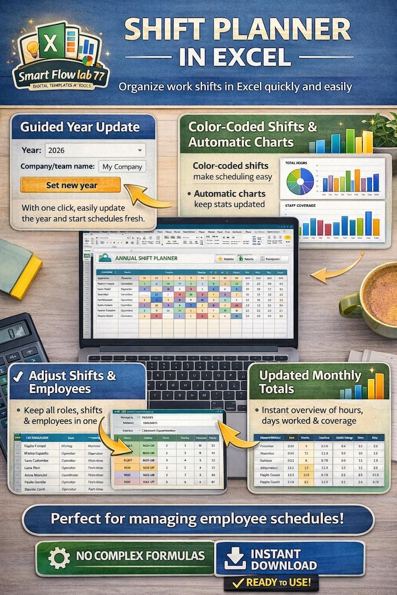 Excel Shift Planner Template | Employee Schedule | Monthly Staff ...