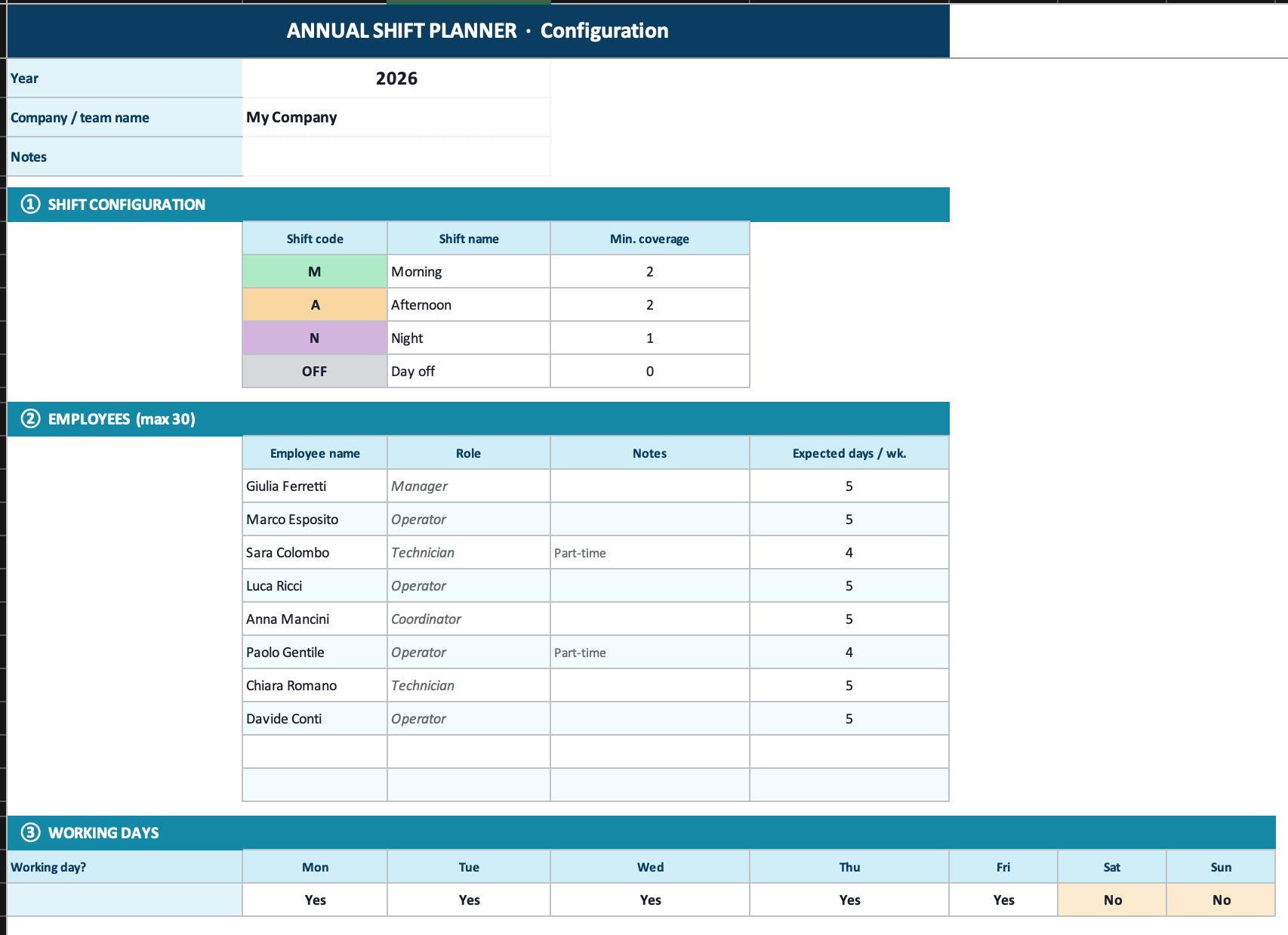 Excel Shift Planner Template | Employee Schedule | Monthly Staff ...