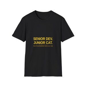 Senior Dev Junior Cat Shirt — Funny Cat Programmer Pair Programming Gift Tee