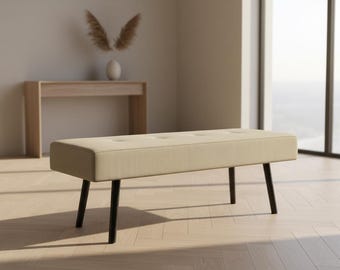 Beige Corduroy Upholstered Bench, Modern Entryway Seating, End of Bed Ottoman