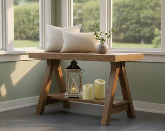 Solid Wood Farmhouse Bench with Storage, Rustic Entryway Seating, Long Indoor Furniture