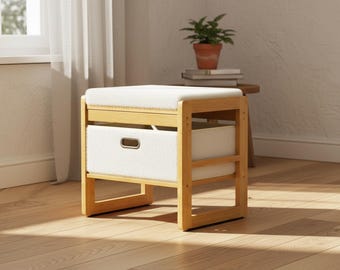 Bamboo Storage Footstool with Drawer, 3-in-1 Foot Rest Ottoman, Multifunctional Storage Seat, Bamboo Organizer Stool, Entryway Footrest