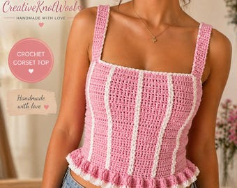 Crochet Corset Pattern, Lace Up Back, Boho Crop Top, Summer Festival (PDF)
