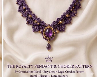 Micro Crochet Choker Pattern PDF, Gothic Lace Necklace, Amethyst Pendant (Instant Download)