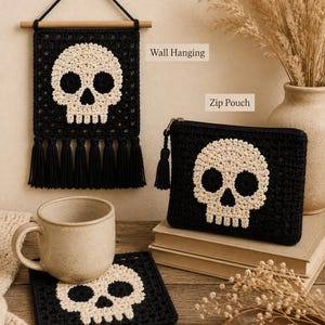Skull Granny Square Crochet Pattern, Gothic Halloween Motif, Visual Guide (PDF Download)