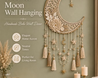 Crochet Moon Wall Hanging Pattern, Boho Celestial Decor (PDF Pattern)