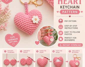 Crochet Heart Keychain Pattern PDF | Beginner Amigurumi Charm Tutorial
