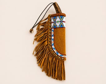 Leather Suede Hand Made Knife Cover Beaded Red Indian Gifts Beads Native Sioux Style Knife Cover Knife Sheath Gifts For Men Gifts For Women