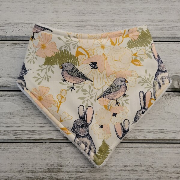 Hare and birds bandana drool bib for baby
