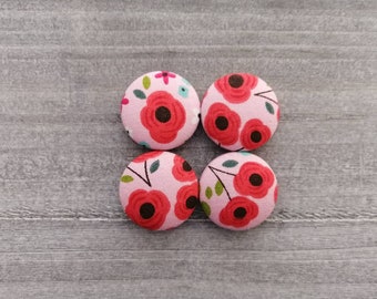 Pink Magnets, Red Magnets, Flower Magnets, Floral Magnets, Fridge Magnets, Fabric Magnets, Handmade Magnets, Gift for Hostess, Gift For Her