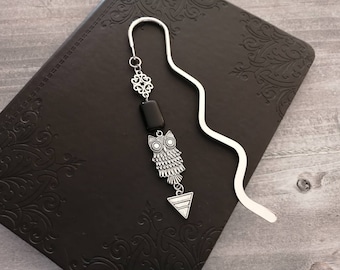 Owl Bookmark, Boho Bookmark, Geometric Bookmark, Black Bookmark, Silver Bookmark, Book Lovers Gift, Gift for Reader, Graduation Gift