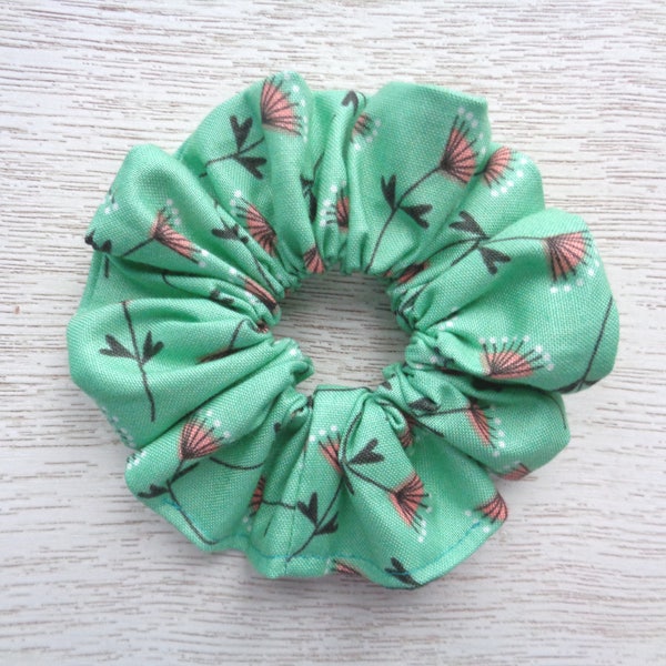 Hair Scrunchie, Floral Scrunchie, Flower Scrunchie, Green Scrunchie,  Hair Accessory, Hair Elastic, Hair Tie, Scrunchie For Women