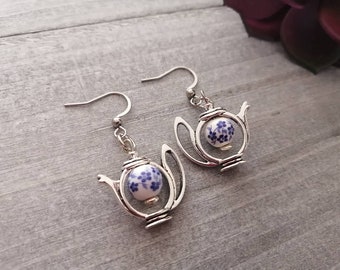 Boucles d'oreilles Théière, Boucles d'oreilles Thé, Boucles d'oreilles Argent, Bijou Théière, Cadeau Amateur de Thé, Idée Cadeau Femme