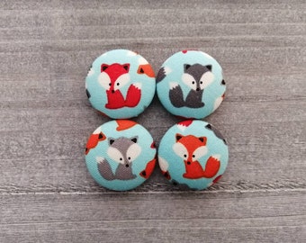 Button Magnets - Fox Magnets - Turquoise Magnets - Orange Magnets - Gray Magnets - Fox Pattern - Playful Magnets - Fridge Magnets