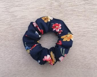 Blue Scrunchie, Hair Scrunchie, Blue Hair Scrunchie, Floral Scrunchie, Vintage Floral Scrunchie, Ponytail Holders, Cotton Scrunchie