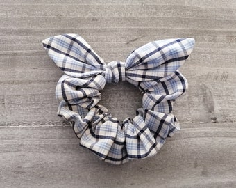 Bow Scrunchie, Hair Scrunchie, Blue Hair Scrunchie, Gray Hair Scrunchie, Vintage Style Scrunchie, Ponytail Holders, Cotton Scrunchie
