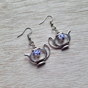 Boucles d'oreilles Théière, Boucles d'oreilles Thé, Boucles d'oreilles Argent, Bijou Théière, Cadeau Amateur de Thé, Idée Cadeau Femme