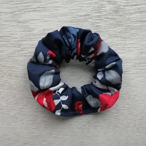 Blue Scrunchie, Hair Scrunchie, Blue Hair Scrunchie, Floral Scrunchie, Vintage Floral Scrunchie, Ponytail Holders, Cotton Scrunchie