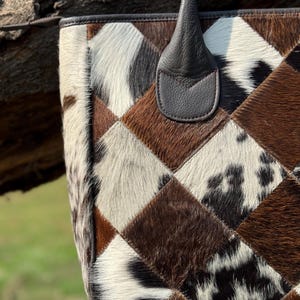 Patchwork Cowhide Leather Tote Purse For Ladies , Womens Top Hand Handbag , Gift For her Gift for mom Gifte Fully