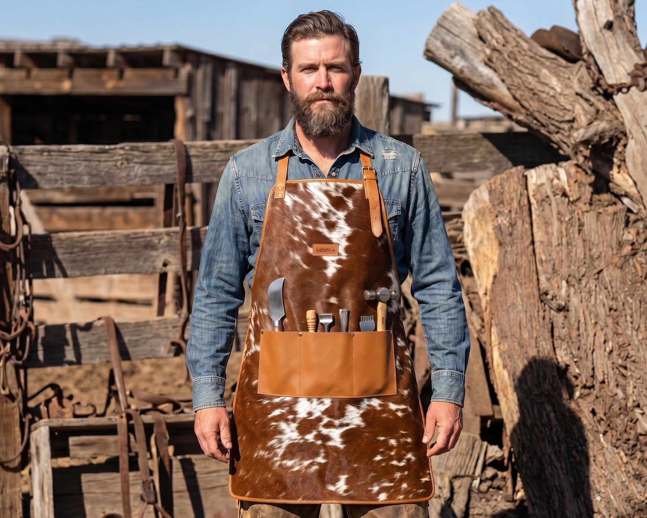 Cowhide Leather Apron for Welding Woodworking and blacksmith carpenter's craft apron, Heavy Duty Gift for Crafters and Artists Fathers day