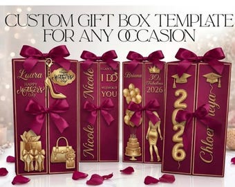 Personalized Gift Box Template | Dessert Box / Treat Box| PDF  Canva Drag & Drop | Wine Bottle and Glass Box | Any Occasion Box Template