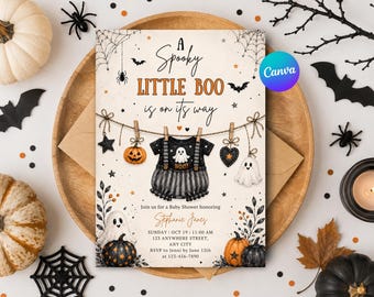 Spooky Little Boo Baby Shower Invitation Halloween Baby Shower Invitation Template Halloween Baby Little Boo Is On Its Way 5x7 Download