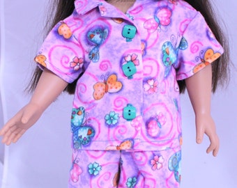 Flannel pajama set with butterflies   18" doll style  AG Size   Handmade
