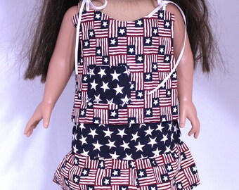 Americana Stars and Stripes Top & Skirt for 18inch AG style doll  handmade