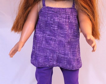 Purple reversible top and leggings with shoes for 18 inch doll   Handmade fits AG doll