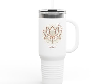 Taza de viaje/vaso térmico con diseño de mandala floral de loto de 40 oz