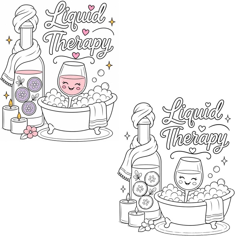 Coffee & Wine Moments Coloring Pages | Complete Collection Vol 1-2 | 30 PDF | Instant Download image 12