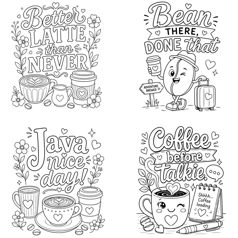 Coffee & Wine Moments Coloring Pages | Complete Collection Vol 1-2 | 30 PDF | Instant Download image 16