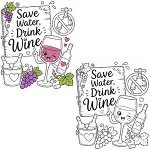 Coffee & Wine Moments Coloring Pages | Complete Collection Vol 1-2 | 30 PDF | Instant Download image 8