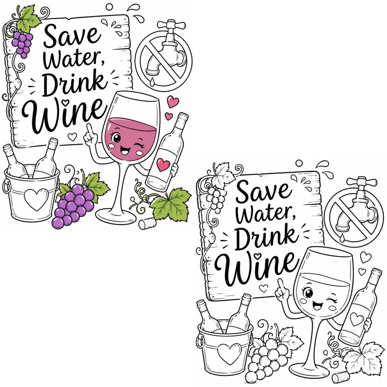 Coffee & Wine Moments Coloring Pages | Complete Collection Vol 1-2 | 30 PDF | Instant Download image 8