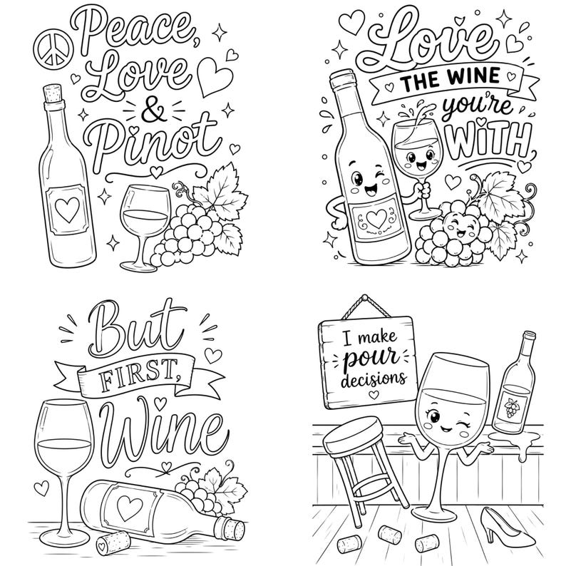 Coffee & Wine Moments Coloring Pages | Complete Collection Vol 1-2 | 30 PDF | Instant Download image 6