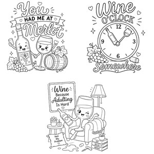 Coffee & Wine Moments Coloring Pages | Complete Collection Vol 1-2 | 30 PDF | Instant Download image 14
