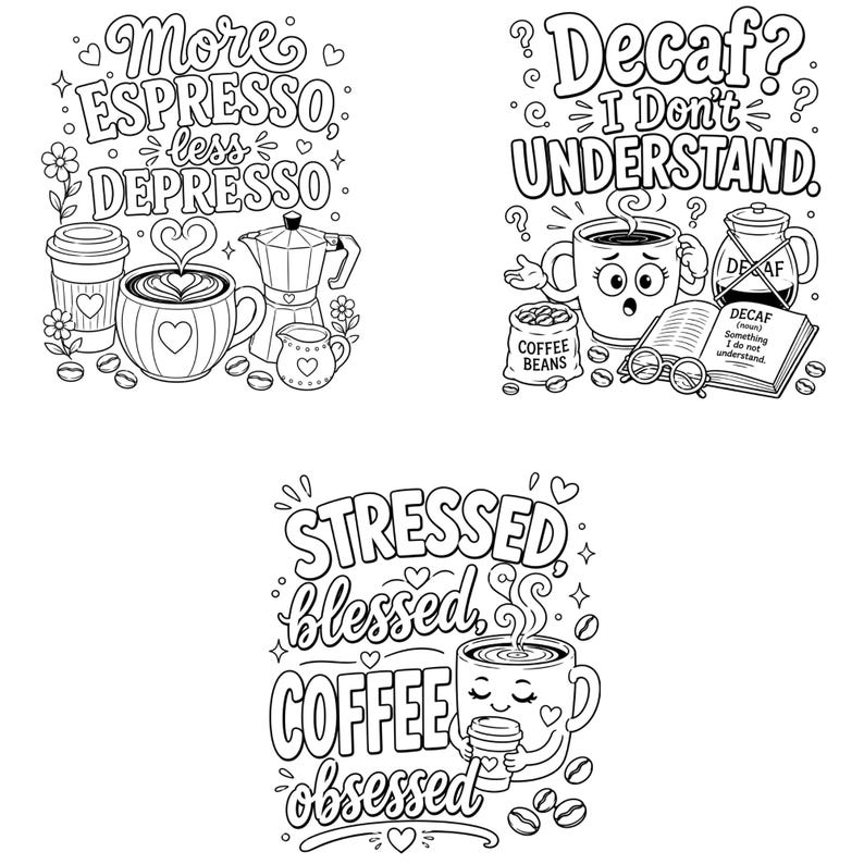 Coffee & Wine Moments Coloring Pages | Complete Collection Vol 1-2 | 30 PDF | Instant Download image 13