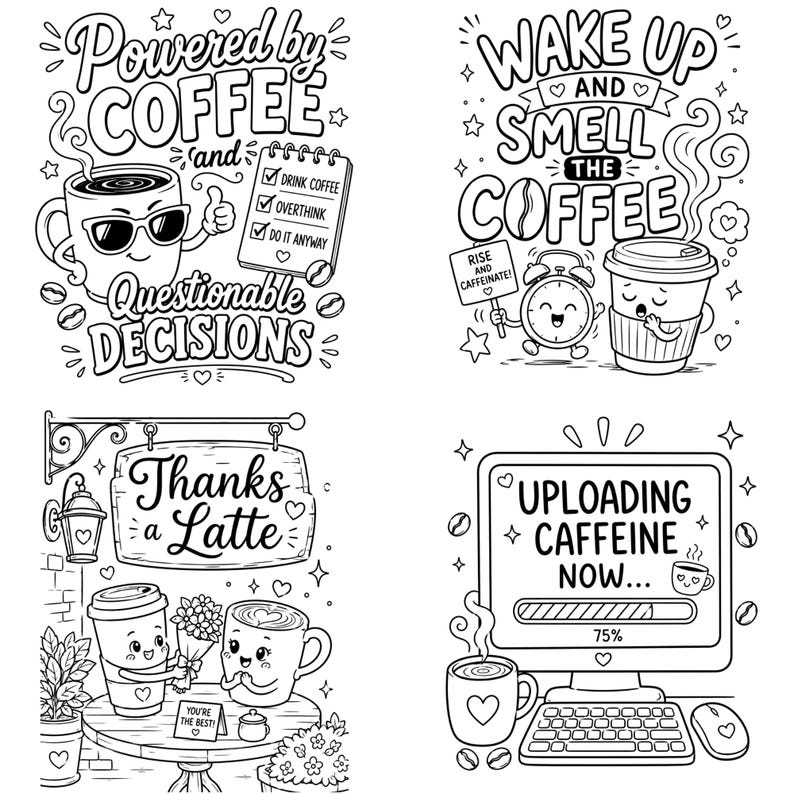 Coffee & Wine Moments Coloring Pages | Complete Collection Vol 1-2 | 30 PDF | Instant Download image 9