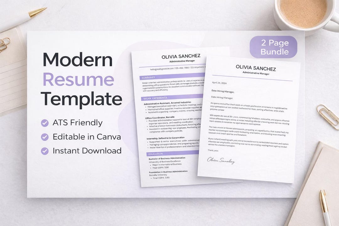 Modern Resume Template | ATS Friendly Resume | Professional CV | Canva ...