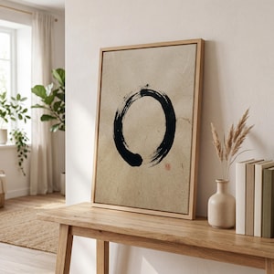 Zen Circle Wall Art, Enso Print, Japanese Minimalist Decor, Wabi Sabi Artwork, Meditation Art, Neutral Calm Canvas