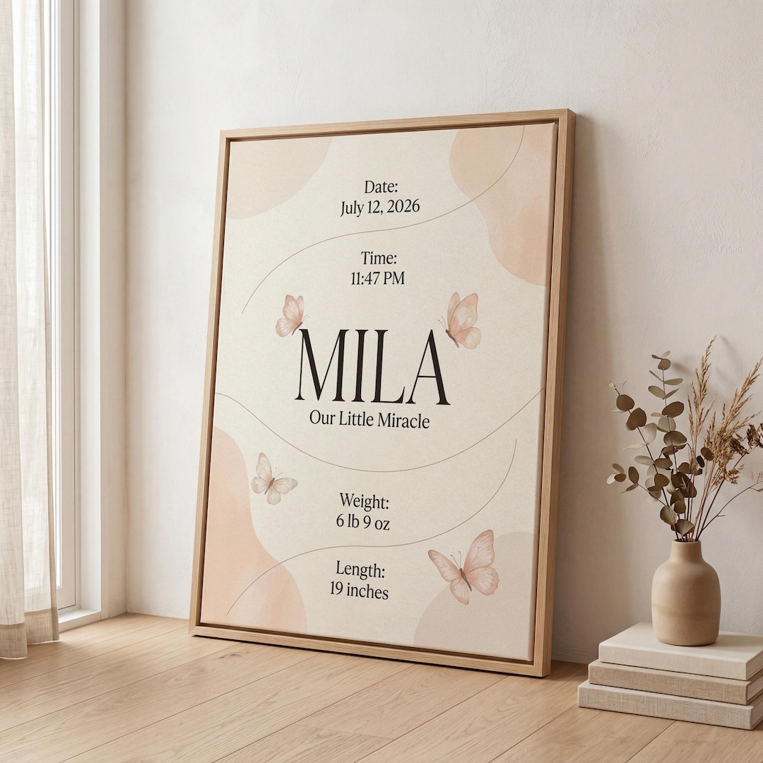 Personalized Baby Birth Canvas, Custom Newborn Name Wall Art, Birth ...
