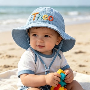 Personlig sommarhatt för baby, anpassad strandhatt för baby, broderad namnhatt för baby, fiskarhatt för småbarn, babyshowerpresent, present till nyfödd